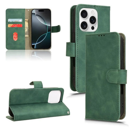 For iPhone 16 Pro Leather Case Skin-Feel Anti-Drop Wallet Flip Phone Cover