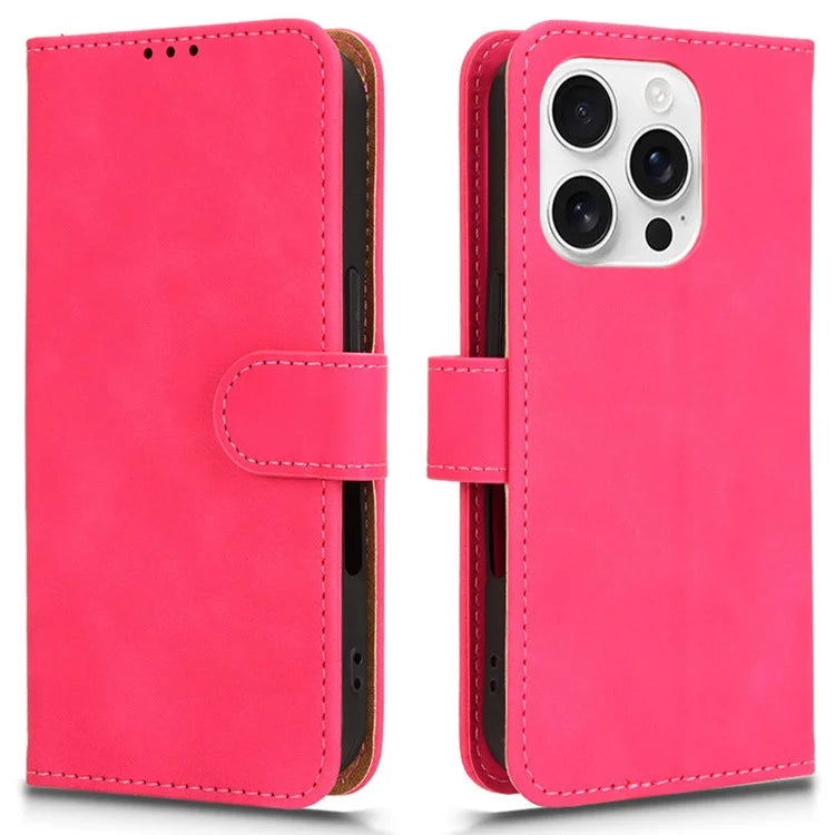 For iPhone 16 Pro Leather Case Skin-Feel Anti-Drop Wallet Flip Phone Cover