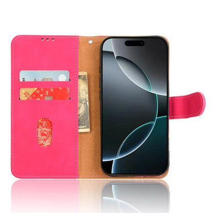 For iPhone 16 Pro Leather Case Skin-Feel Anti-Drop Wallet Flip Phone Cover