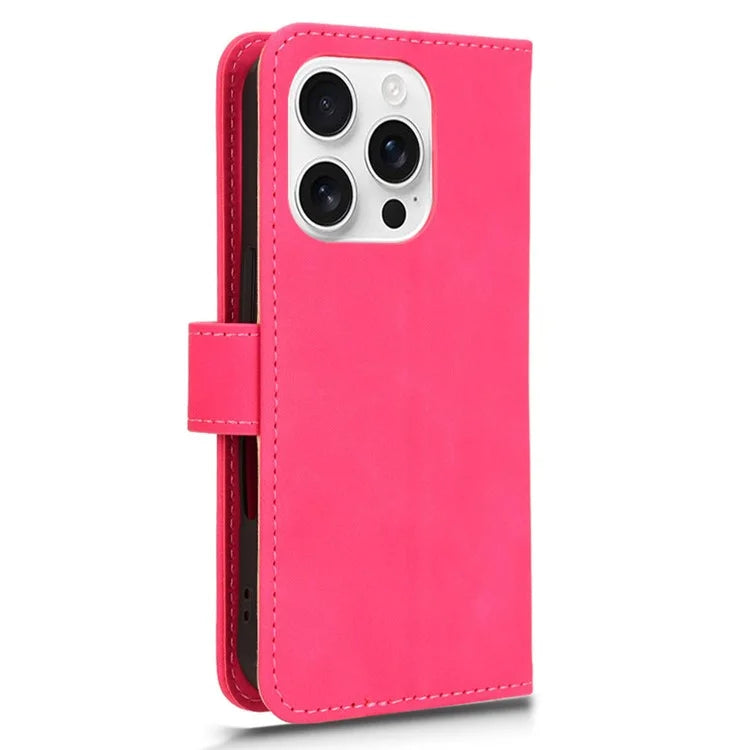 For iPhone 16 Pro Leather Case Skin-Feel Anti-Drop Wallet Flip Phone Cover