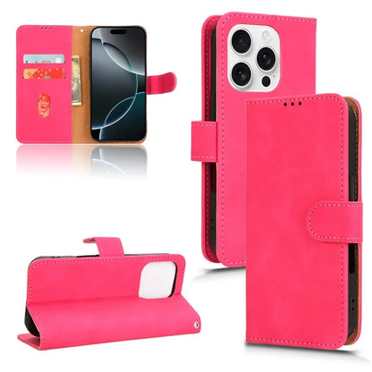 For iPhone 16 Pro Leather Case Skin-Feel Anti-Drop Wallet Flip Phone Cover