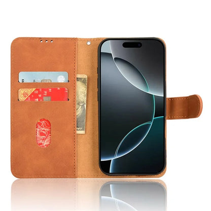 For iPhone 16 Pro Leather Case Skin-Feel Anti-Drop Wallet Flip Phone Cover