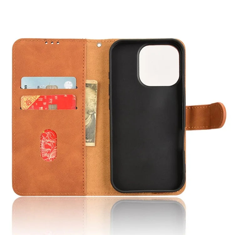 For iPhone 16 Pro Leather Case Skin-Feel Anti-Drop Wallet Flip Phone Cover