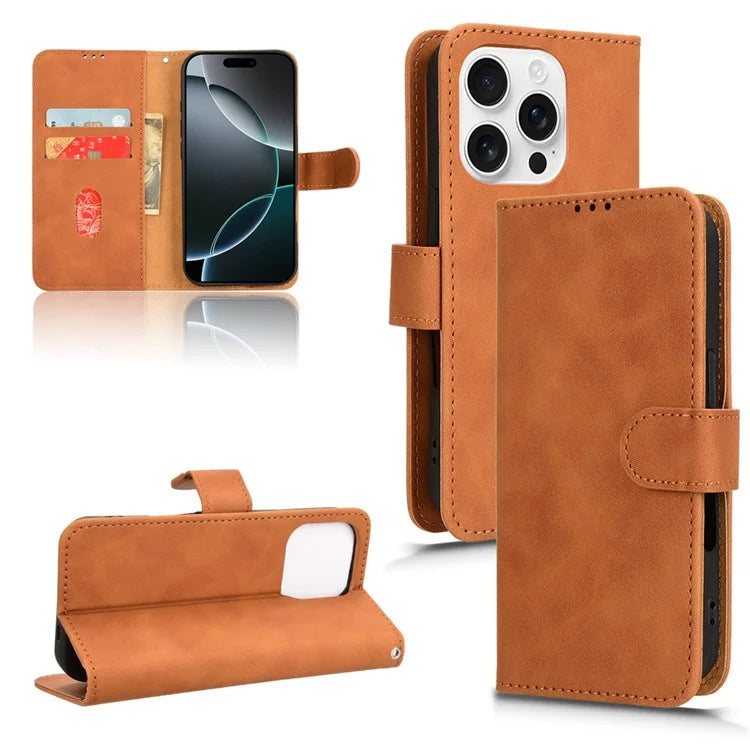 For iPhone 16 Pro Leather Case Skin-Feel Anti-Drop Wallet Flip Phone Cover