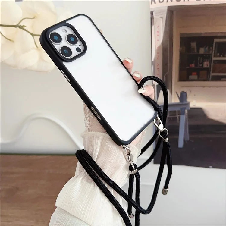 For iPhone 16 Pro Case TPU+PC Crystal Clear Back Cover with Lanyard