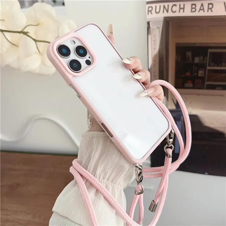 For iPhone 16 Pro Case TPU+PC Crystal Clear Back Cover with Lanyard
