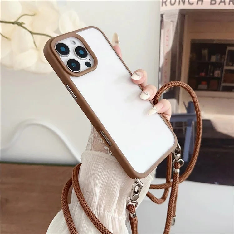 For iPhone 16 Pro Case TPU+PC Crystal Clear Back Cover with Lanyard