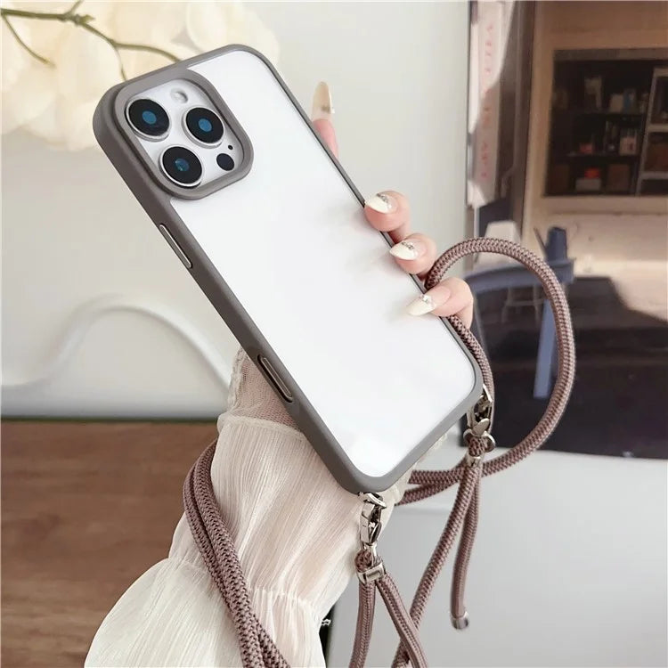 For iPhone 16 Pro Case TPU+PC Crystal Clear Back Cover with Lanyard