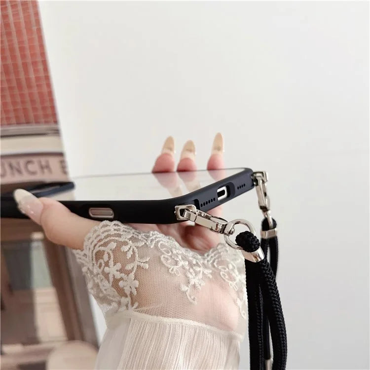 For iPhone 16 Pro Max Case TPU+PC Crystal Clear Back Cover with Lanyard