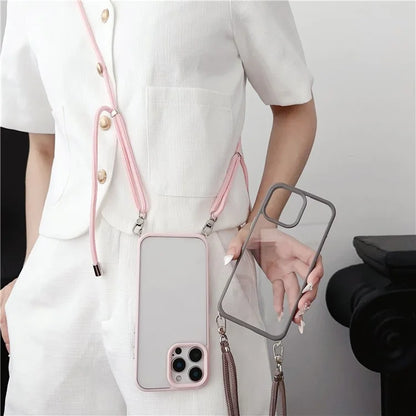 For iPhone 16 Pro Max Case TPU+PC Crystal Clear Back Cover with Lanyard