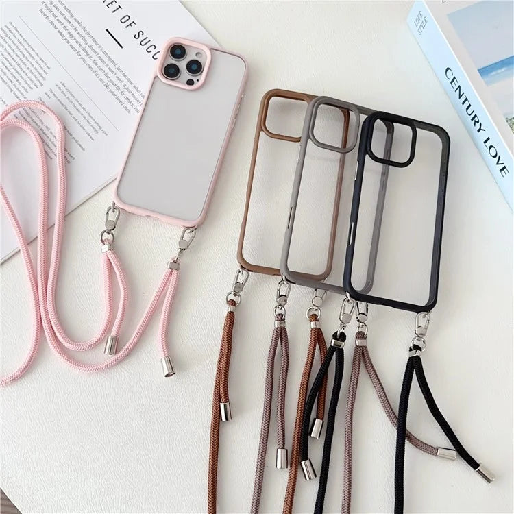 For iPhone 16 Pro Max Case TPU+PC Crystal Clear Back Cover with Lanyard