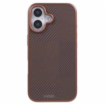 X-LEVEL For iPhone 16 Magnetic Case Hard PC Phone Cover Carbon Nano-Fiber Texture - Titanium Gold