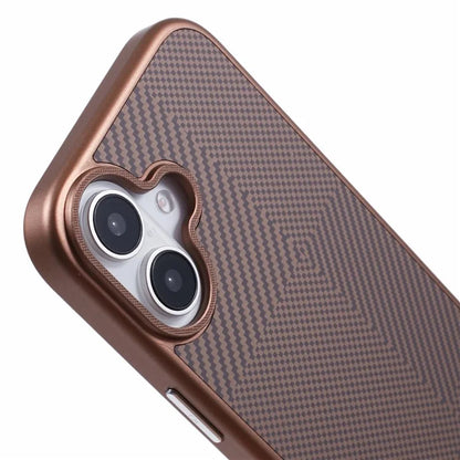 X-LEVEL For iPhone 16 Magnetic Case Hard PC Phone Cover Carbon Nano-Fiber Texture - Titanium Gold