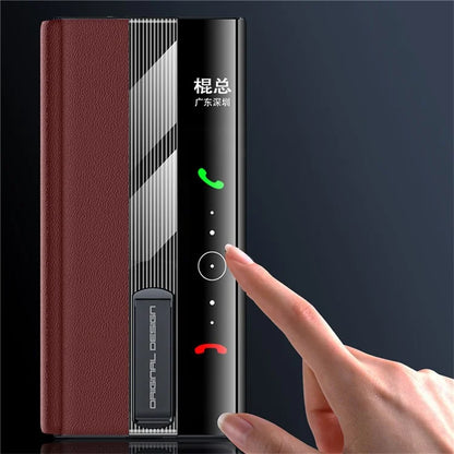 For Huawei Mate XT Ultimate Case Kickstand View Window Genuine Cow Leather+PC Phone Cover