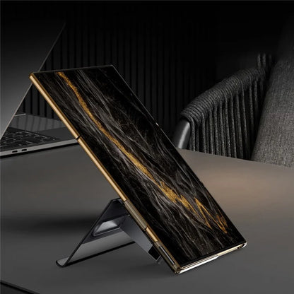 For Huawei Mate XT Ultimate Case Kickstand View Window Genuine Cow Leather+PC Phone Cover