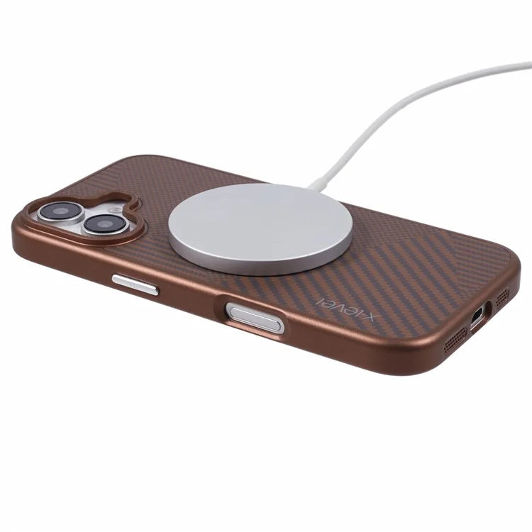 X-LEVEL For iPhone 16 Magnetic Case Rhombus Splicing Texture Hard PC Phone Cover - Titanium Gold