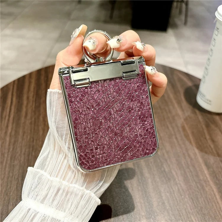 For Samsung Galaxy Z Flip6 5G Case Fish Scale Texture Ring Holder PC Rhinestone Phone Cover