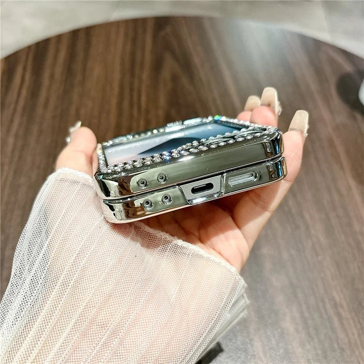 For Samsung Galaxy Z Flip6 5G Case Fish Scale Texture Ring Holder PC Rhinestone Phone Cover
