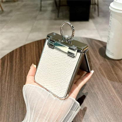 For Samsung Galaxy Z Flip6 5G Case Fish Scale Texture Ring Holder PC Rhinestone Phone Cover
