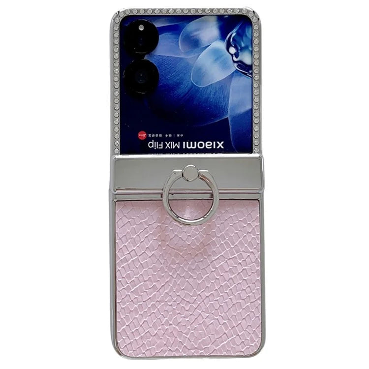 For Xiaomi Mix Flip 5G Case Fish Scale Texture Ring Holder PC Rhinestone Phone Cover