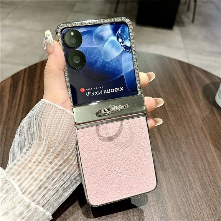 For Xiaomi Mix Flip 5G Case Fish Scale Texture Ring Holder PC Rhinestone Phone Cover