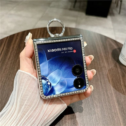 For Xiaomi Mix Flip 5G Case Fish Scale Texture Ring Holder PC Rhinestone Phone Cover