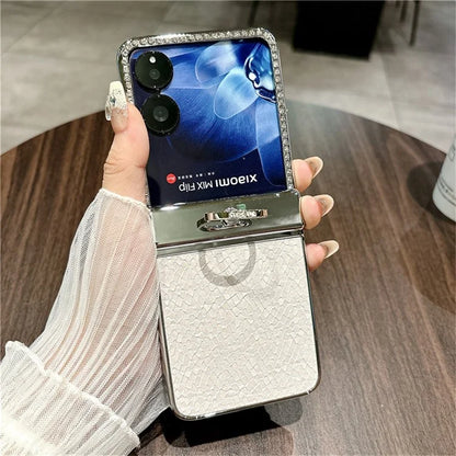 For Xiaomi Mix Flip 5G Case Fish Scale Texture Ring Holder PC Rhinestone Phone Cover