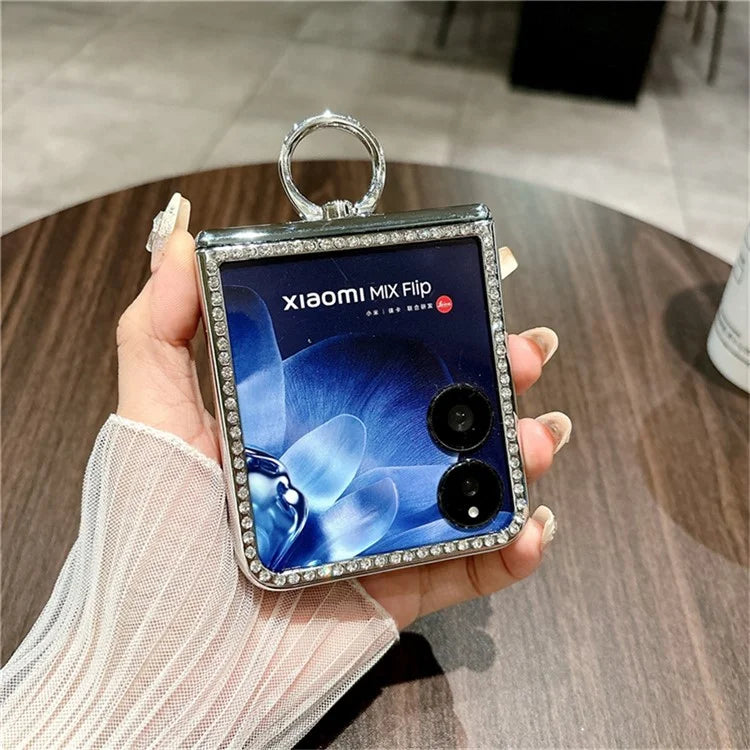 For Xiaomi Mix Flip 5G Case Fish Scale Texture Ring Holder PC Rhinestone Phone Cover
