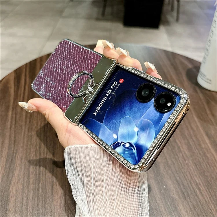 For Xiaomi Mix Flip 5G Case Fish Scale Texture Ring Holder PC Rhinestone Phone Cover