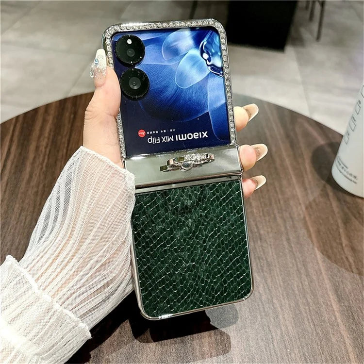 For Xiaomi Mix Flip 5G Case Fish Scale Texture Ring Holder PC Rhinestone Phone Cover