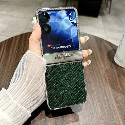 For Xiaomi Mix Flip 5G Case Fish Scale Texture Ring Holder PC Rhinestone Phone Cover