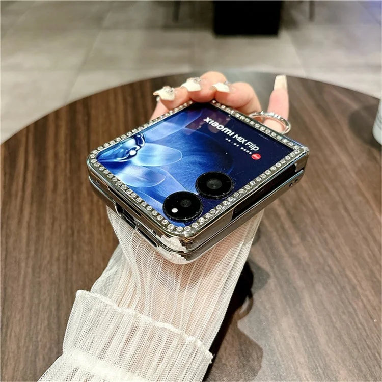 For Xiaomi Mix Flip 5G Case Fish Scale Texture Ring Holder PC Rhinestone Phone Cover