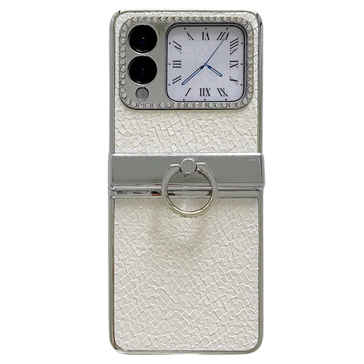For Huawei nova Flip 5G Case Fish Scale Texture Ring Holder PC Rhinestone Phone Cover