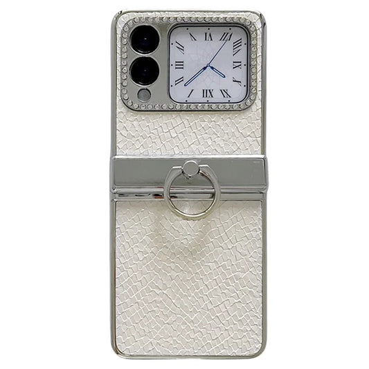 For Huawei nova Flip 5G Case Fish Scale Texture Ring Holder PC Rhinestone Phone Cover