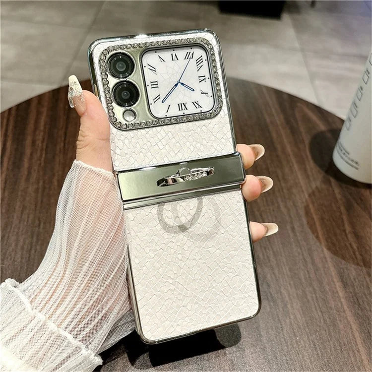 For Huawei nova Flip 5G Case Fish Scale Texture Ring Holder PC Rhinestone Phone Cover