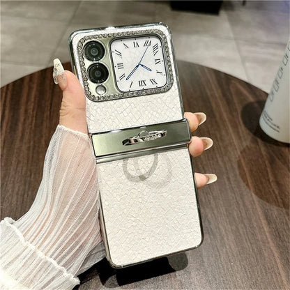 For Huawei nova Flip 5G Case Fish Scale Texture Ring Holder PC Rhinestone Phone Cover