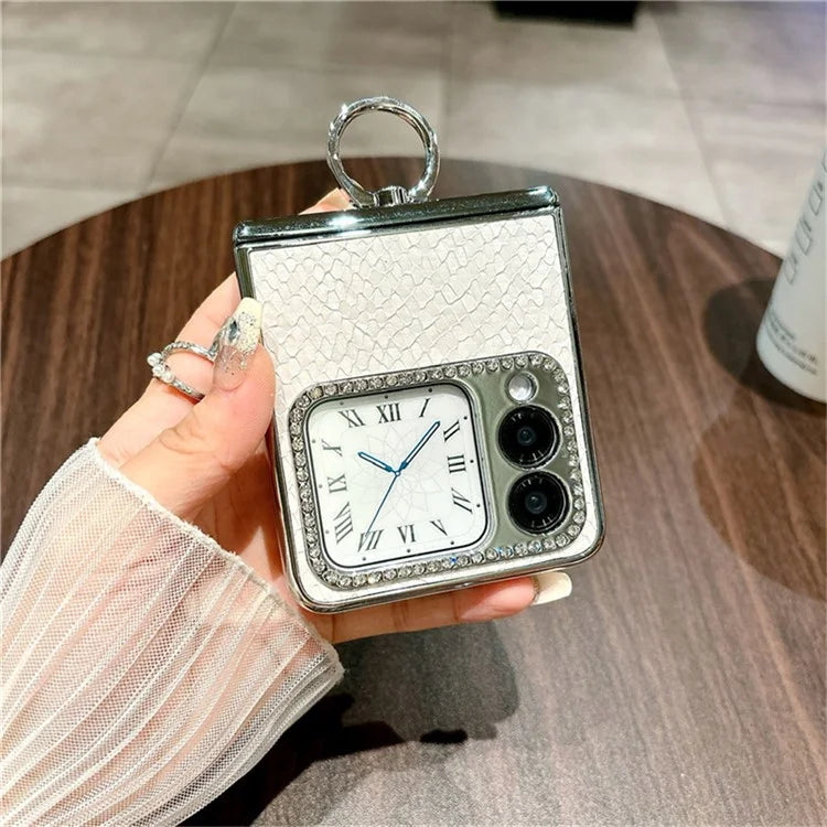 For Huawei nova Flip 5G Case Fish Scale Texture Ring Holder PC Rhinestone Phone Cover