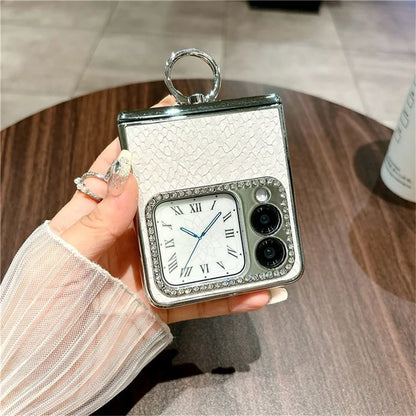 For Huawei nova Flip 5G Case Fish Scale Texture Ring Holder PC Rhinestone Phone Cover