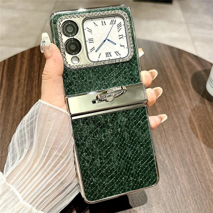 For Huawei nova Flip 5G Case Fish Scale Texture Ring Holder PC Rhinestone Phone Cover