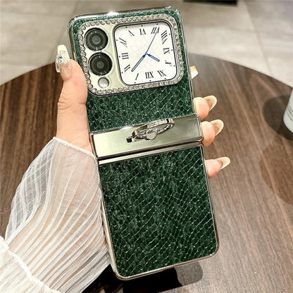 For Huawei nova Flip 5G Case Fish Scale Texture Ring Holder PC Rhinestone Phone Cover