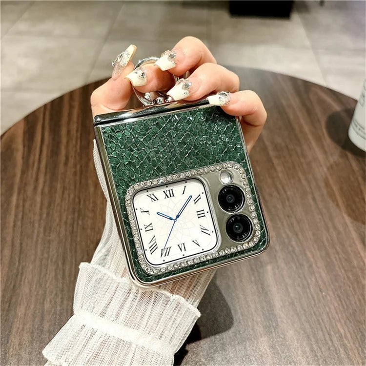 For Huawei nova Flip 5G Case Fish Scale Texture Ring Holder PC Rhinestone Phone Cover
