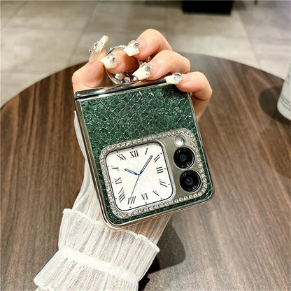 For Huawei nova Flip 5G Case Fish Scale Texture Ring Holder PC Rhinestone Phone Cover