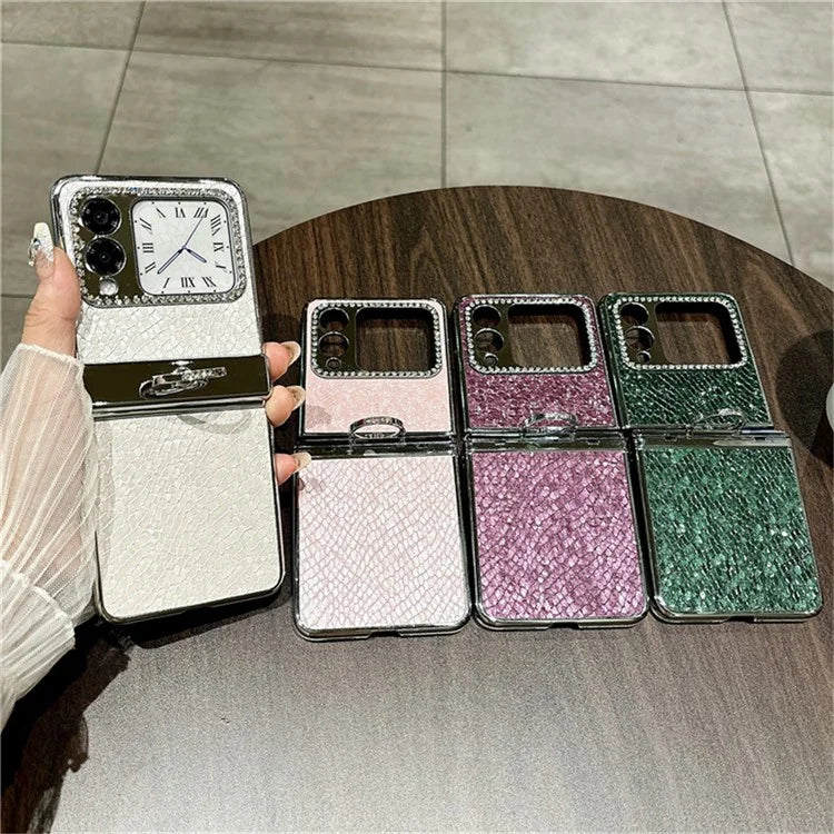 For Huawei nova Flip 5G Case Fish Scale Texture Ring Holder PC Rhinestone Phone Cover