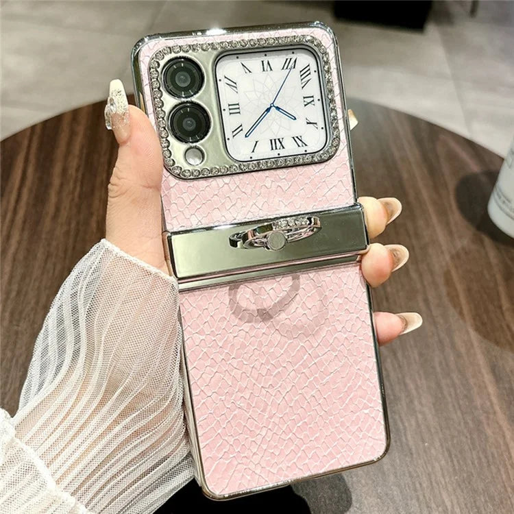 For Huawei nova Flip 5G Case Fish Scale Texture Ring Holder PC Rhinestone Phone Cover
