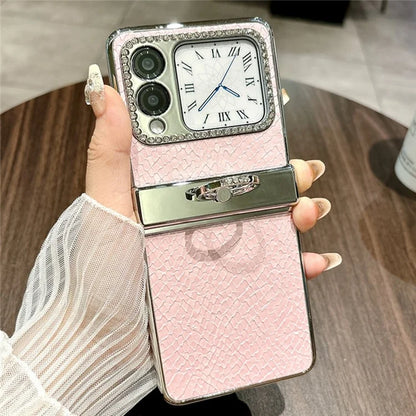 For Huawei nova Flip 5G Case Fish Scale Texture Ring Holder PC Rhinestone Phone Cover