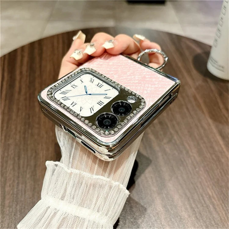 For Huawei nova Flip 5G Case Fish Scale Texture Ring Holder PC Rhinestone Phone Cover