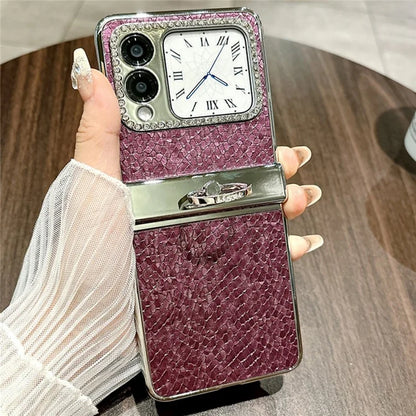 For Huawei nova Flip 5G Case Fish Scale Texture Ring Holder PC Rhinestone Phone Cover