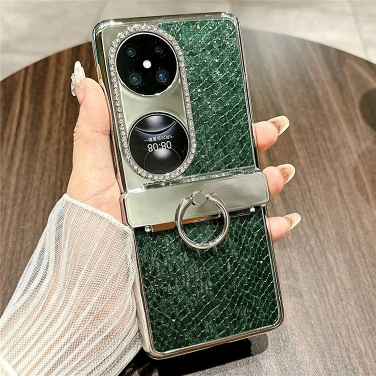 For Huawei Pocket 2 Case Fish Scale Texture Ring Holder PC Rhinestone Phone Cover