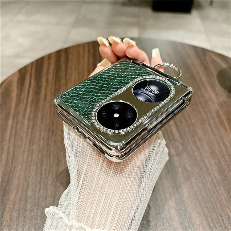 For Huawei Pocket 2 Case Fish Scale Texture Ring Holder PC Rhinestone Phone Cover