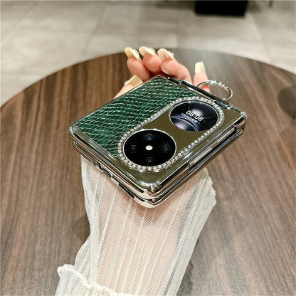 For Huawei Pocket 2 Case Fish Scale Texture Ring Holder PC Rhinestone Phone Cover